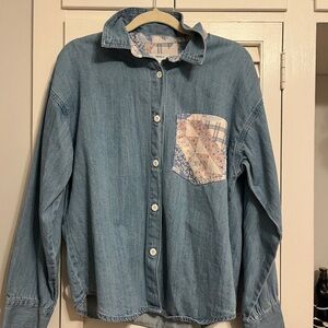 Denim Button-Up Shirt with Patchwork Pocket